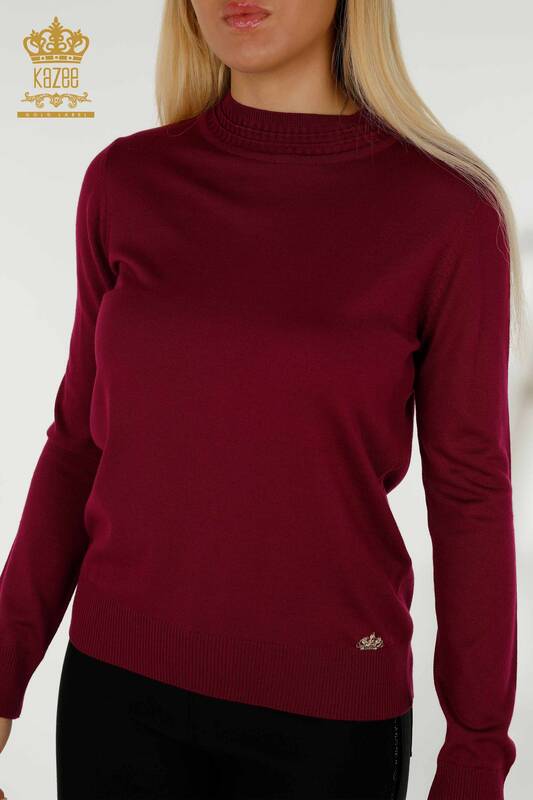 Wholesale Women's Knitwear Sweater Basic with Logo Purple - 30253 | KAZEE