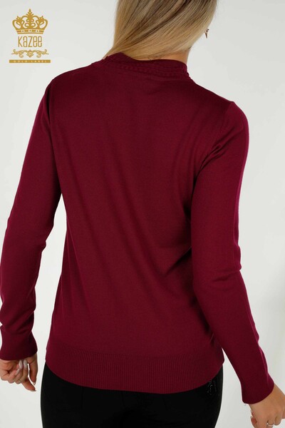 Wholesale Women's Knitwear Sweater Basic with Logo Purple - 30253 | KAZEE - Thumbnail