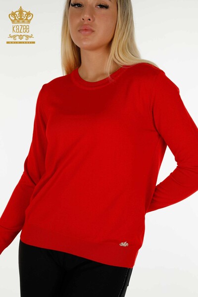 Wholesale Women's Knitwear Sweater Basic Red with Logo - 11052 | KAZEE - Thumbnail