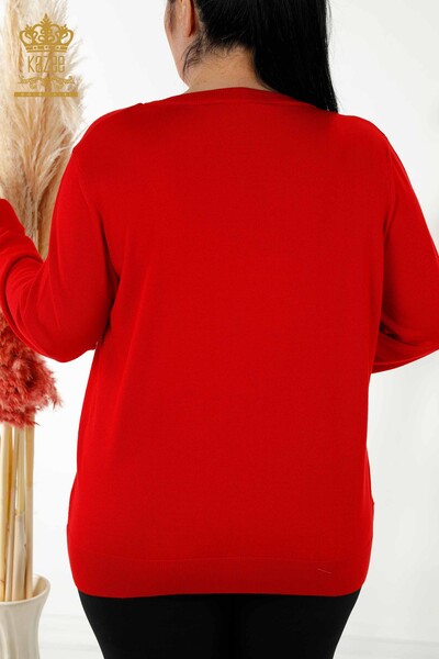 Wholesale Women's Knitwear Sweater - Basic - With Logo - Red - 30213 | KAZEE - Thumbnail