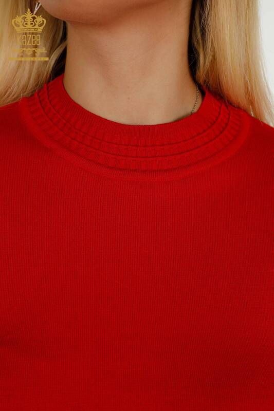 Wholesale Women's Knitwear Sweater Basic Red with Logo - 30253 | KAZEE
