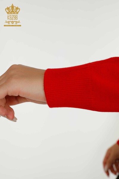 Wholesale Women's Knitwear Sweater Basic Red with Logo - 30253 | KAZEE - Thumbnail