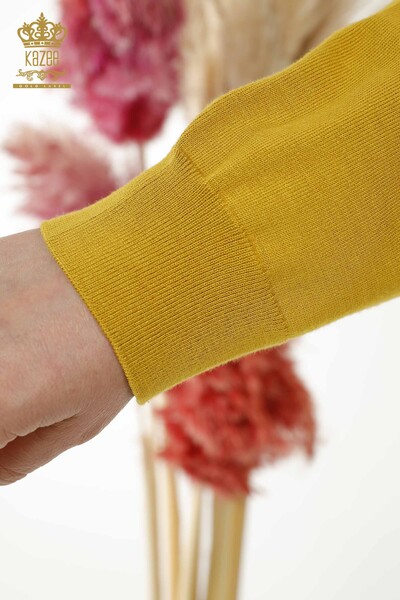 Wholesale Women's Knitwear Sweater - Basic - With Logo - Saffron - 30181 | KAZEE - Thumbnail