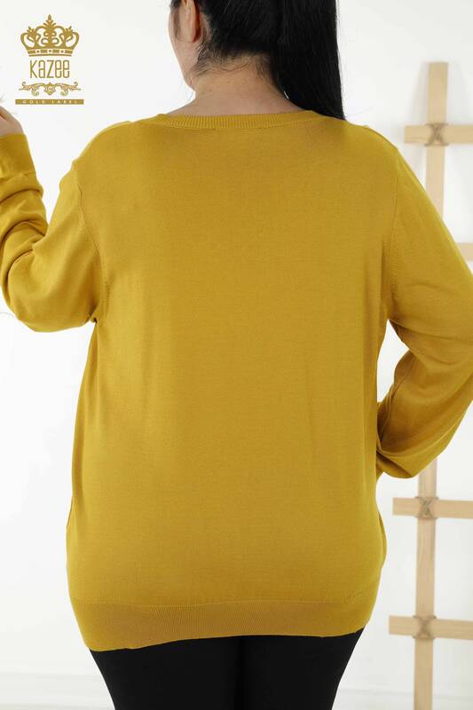 Wholesale Women's Knitwear Sweater - Basic - With Logo - Saffron - 30181 | KAZEE