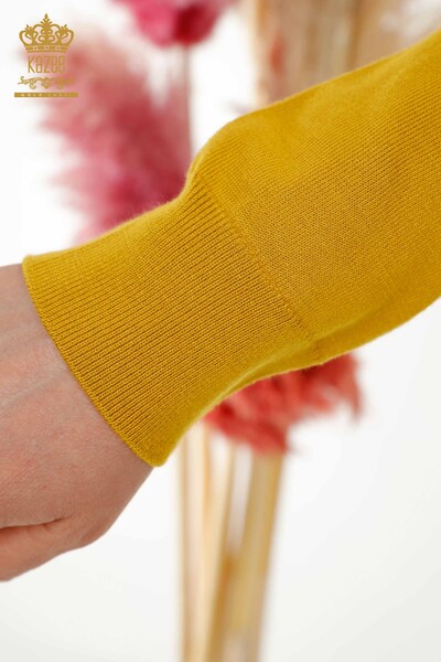 Wholesale Women's Knitwear Sweater - Basic - With Logo - Saffron - 30213 | KAZEE - Thumbnail