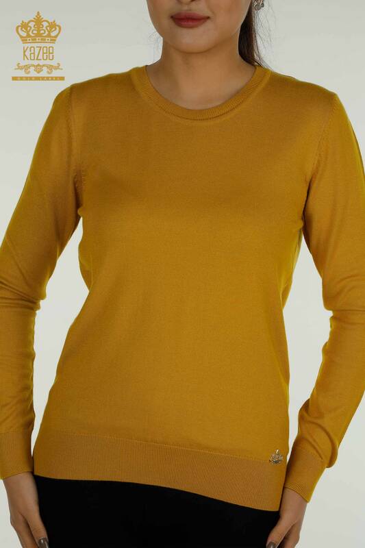 Wholesale Women's Knitwear Sweater Basic Logo Saffron - 11052 | KAZEE