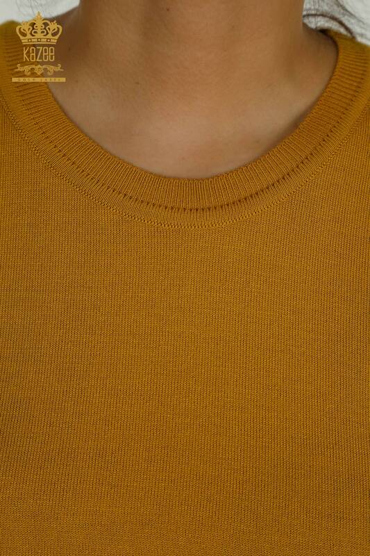 Wholesale Women's Knitwear Sweater Basic Logo Saffron - 11052 | KAZEE