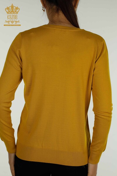 Wholesale Women's Knitwear Sweater Basic Logo Saffron - 11052 | KAZEE - Thumbnail