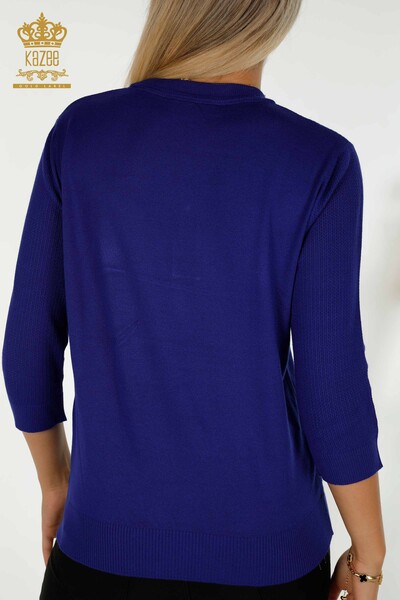 Wholesale Women's Knitwear Sweater Basic with Logo Saks - 30258 | KAZEE - Thumbnail