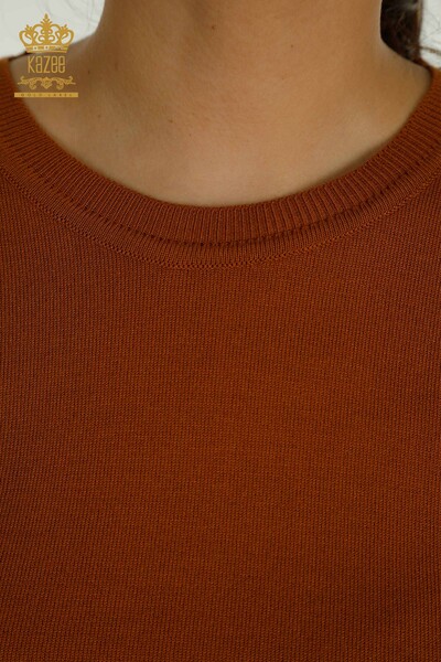 Wholesale Women's Knitwear Sweater Basic Logo Tan - 11052 | KAZEE - Thumbnail