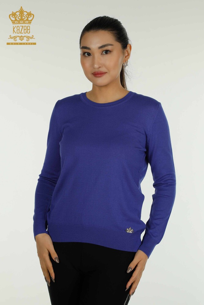Wholesale Women's Knitwear Sweater Basic Violet with Logo - 11052 | KAZEE - 1