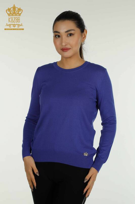 Wholesale Women's Knitwear Sweater Basic Violet with Logo - 11052 | KAZEE