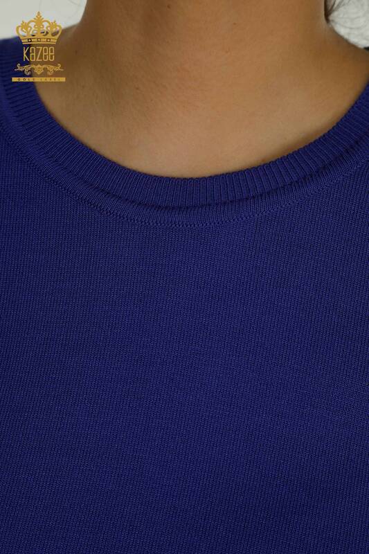 Wholesale Women's Knitwear Sweater Basic Violet with Logo - 11052 | KAZEE