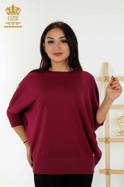 Wholesale Women's Knitwear Sweater - Basic - Plum - 30241 | KAZEE - Thumbnail