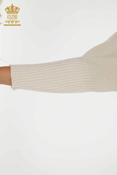 Wholesale Women's Knitwear Sweater - Basic - Pocket - Beige - 30237 | KAZEE - Thumbnail