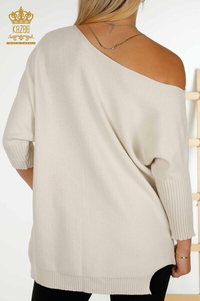 Wholesale Women's Knitwear Sweater - Basic - Pocket - Beige - 30237 | KAZEE - Thumbnail