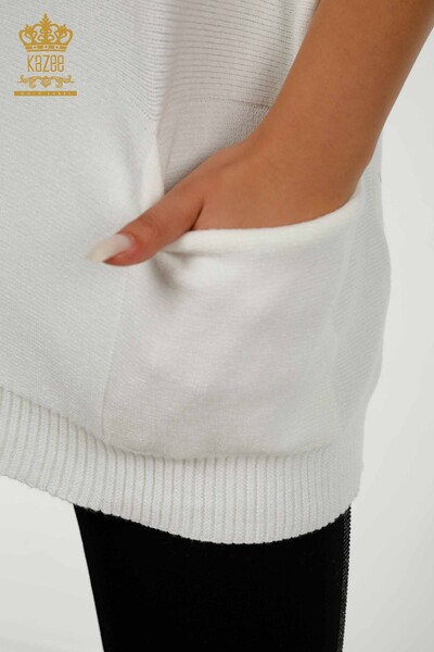 Wholesale Women's Knitwear Sweater - Basic - Pocket - Ecru - 30237 | KAZEE - Thumbnail