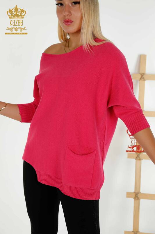 Wholesale Women's Knitwear Sweater - Basic - Pockets - Fuchsia - 30237 | KAZEE