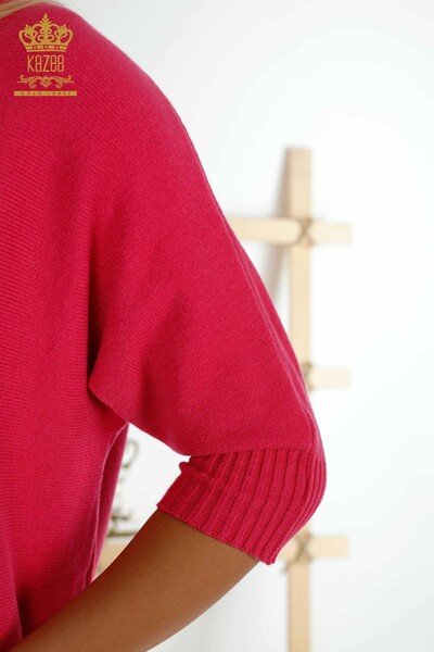 Wholesale Women's Knitwear Sweater - Basic - Pockets - Fuchsia - 30237 | KAZEE - Thumbnail