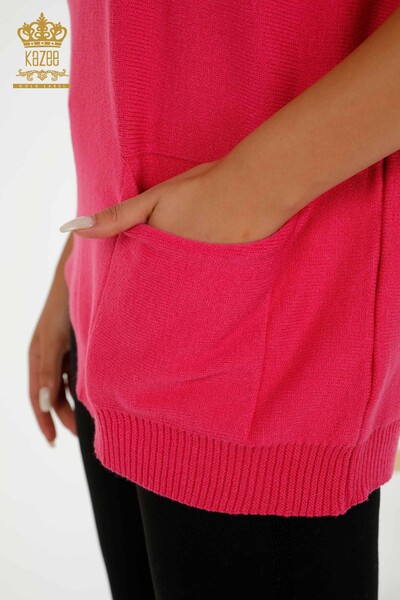 Wholesale Women's Knitwear Sweater - Basic - Pockets - Fuchsia - 30237 | KAZEE - Thumbnail
