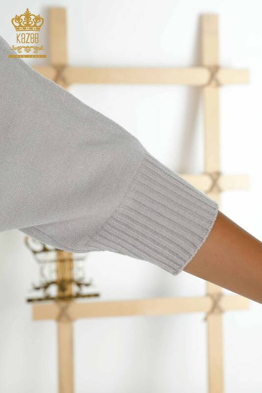 Wholesale Women's Knitwear Sweater - Basic - Pocket - Light Gray - 30237 | KAZEE