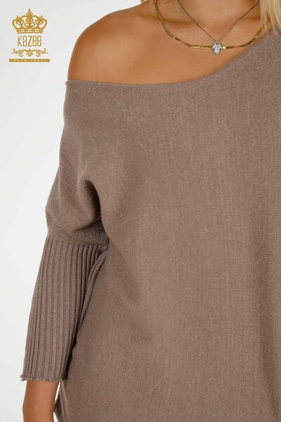 Wholesale Women's Knitwear Sweater - Basic - Pocket - Mink - 30237 | KAZEE - Thumbnail