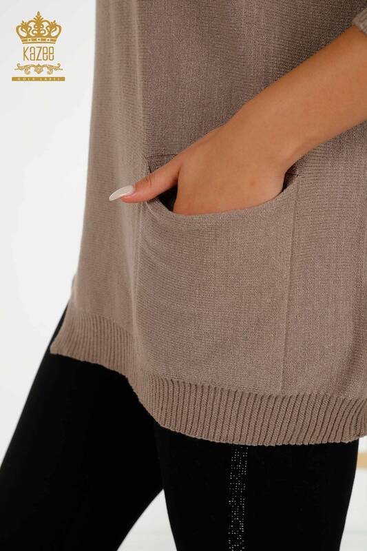 Wholesale Women's Knitwear Sweater - Basic - Pocket - Mink - 30237 | KAZEE