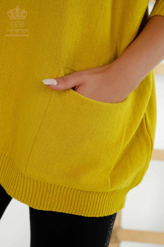 Wholesale Women's Knitwear Sweater - Basic - Pocket - Mustard - 30237 | KAZEE