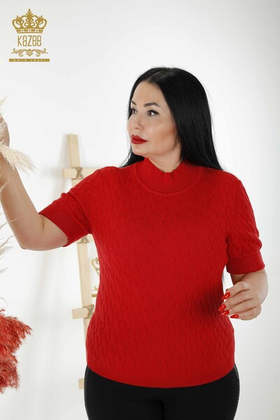 Wholesale Women's Knitwear Sweater - Basic - Red - 16181 | KAZEE - Thumbnail
