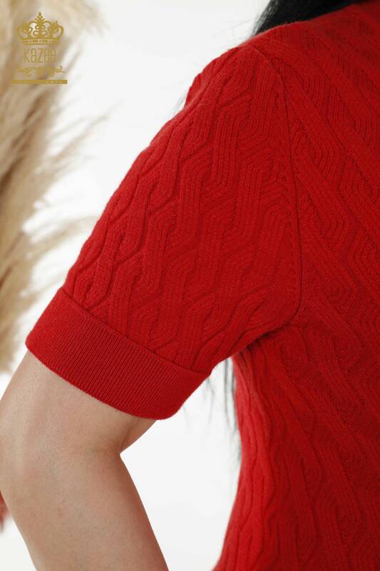 Wholesale Women's Knitwear Sweater - Basic - Red - 16181 | KAZEE