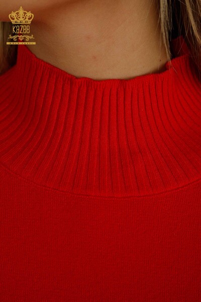 Wholesale Women's Knitwear Sweater Basic Red - 30757 | KAZEE - Thumbnail (2)