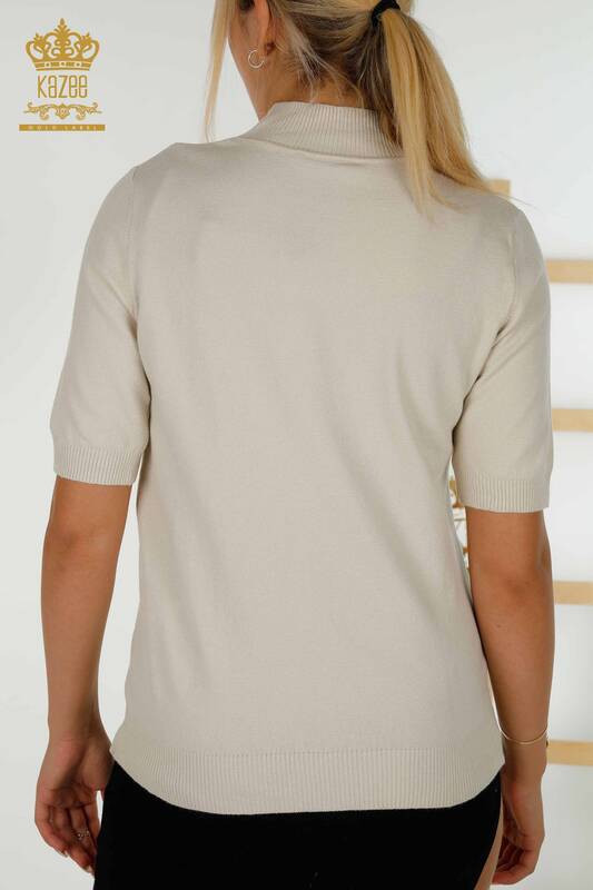 Wholesale Women's Knitwear Sweater Basic Short Sleeve Beige - 30334 | KAZEE