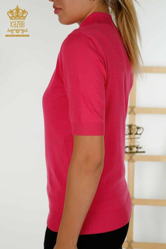 Wholesale Women's Knitwear Sweater Basic Short Sleeve Fuchsia - 30334 | KAZEE
