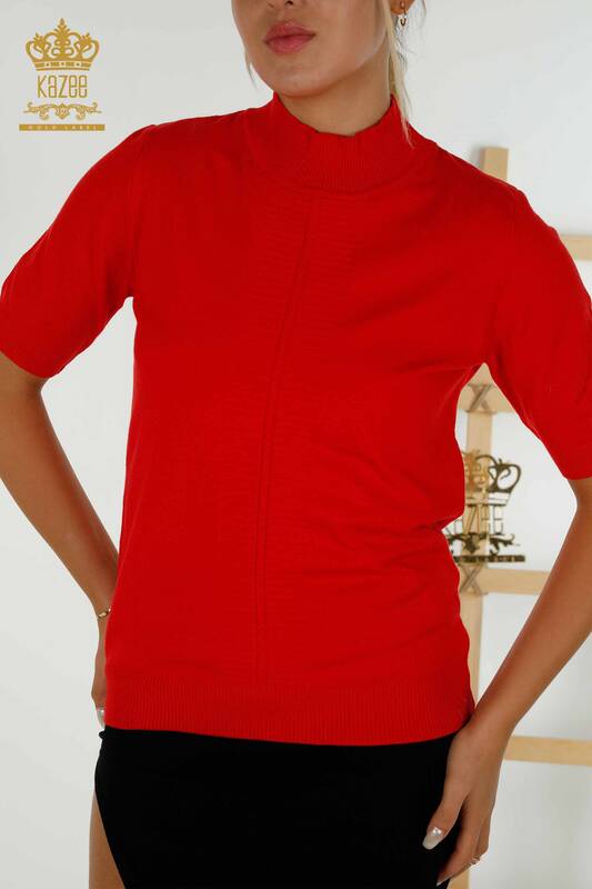 Wholesale Women's Knitwear Sweater Basic Short Sleeve Red - 30334 | KAZEE