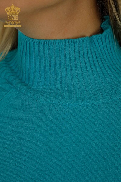 Wholesale Women's Knitwear Sweater Basic Turquoise - 30757 | KAZEE - Thumbnail (2)