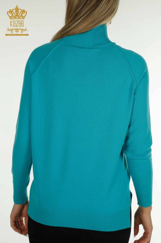Wholesale Women's Knitwear Sweater Basic Turquoise - 30757 | KAZEE