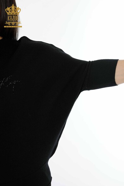 Wholesale Women's Knitwear Sweater Bat Sleeve Kazee Detailed Stone Embroidered - 16739 | KAZEE - Thumbnail