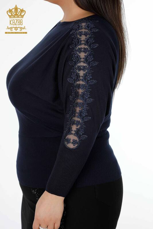 Wholesale Women's Knitwear Sweater Sleeve Navy - 14721 | KAZEE