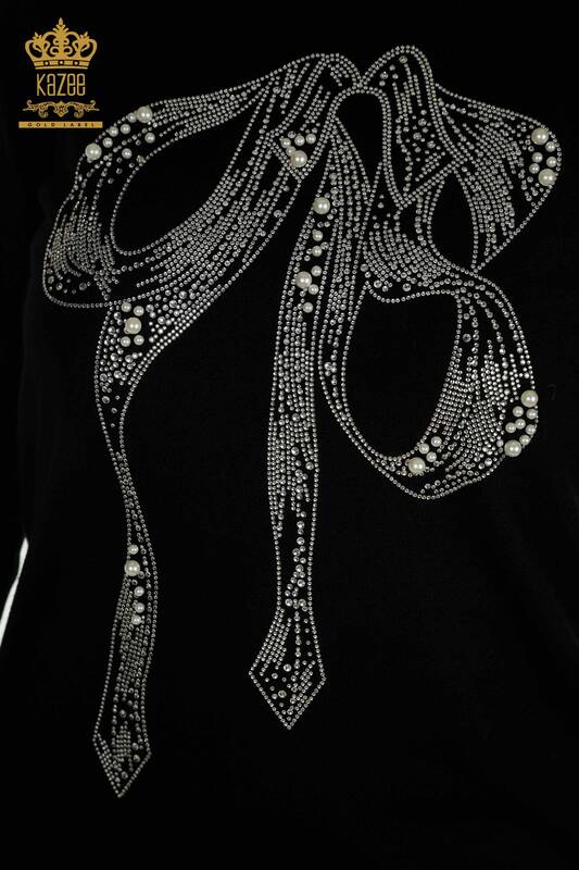 Wholesale Women's Knitwear Sweater Beaded Stone Embroidered Black - 30672 | KAZEE