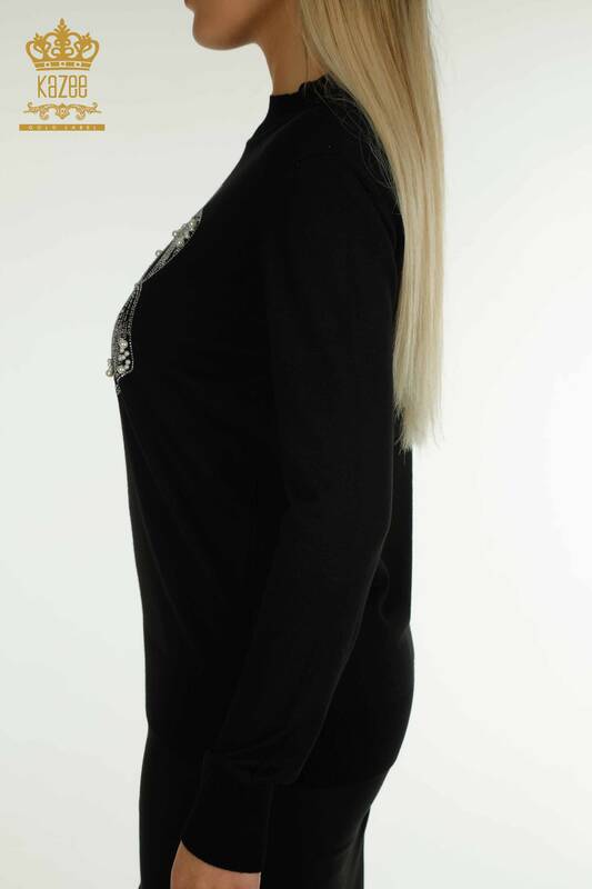 Wholesale Women's Knitwear Sweater Beaded Stone Embroidered Black - 30672 | KAZEE