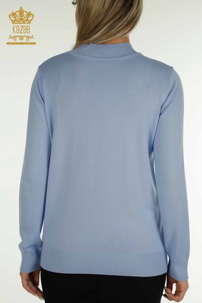Wholesale Women's Knitwear Sweater Beaded Stone Embroidered Blue - 30672 | KAZEE - Thumbnail