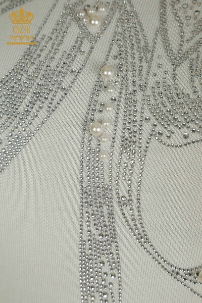Wholesale Women's Knitwear Sweater Beaded Stone Embroidered Ecru - 30672 | KAZEE - Thumbnail