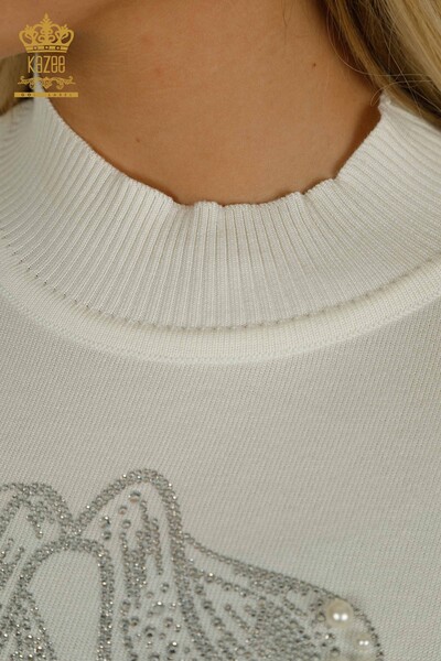 Wholesale Women's Knitwear Sweater Beaded Stone Embroidered Ecru - 30672 | KAZEE - Thumbnail