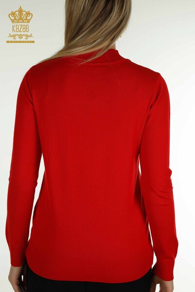 Wholesale Women's Knitwear Sweater Beaded Stone Embroidered Red - 30672 | KAZEE - Thumbnail