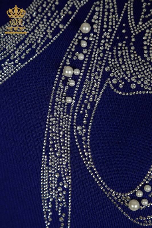 Wholesale Women's Knitwear Sweater Beaded Stone Embroidered Saks - 30672 | KAZEE