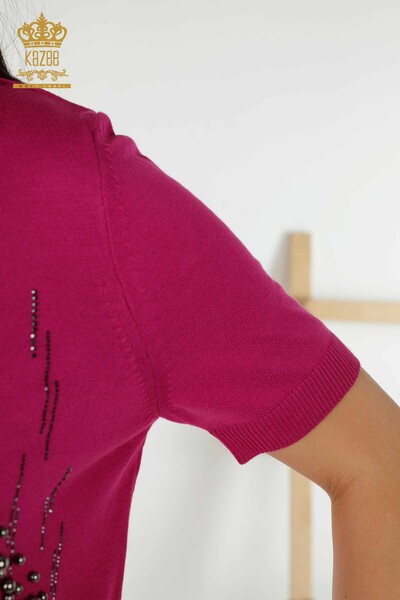 Wholesale Women's Knitwear Sweater - Beads Stone Embroidered - Fuchsia - 30117 | KAZEE - Thumbnail