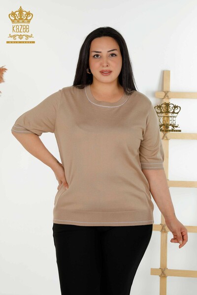 Wholesale Women's Knitwear Sweater Crew Neck Beige - 30407 | KAZEE - Thumbnail