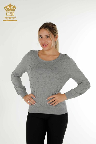 Wholesale Women's Knitwear Sweater Crew Neck Gray - 16740 | KAZEE - Kazee