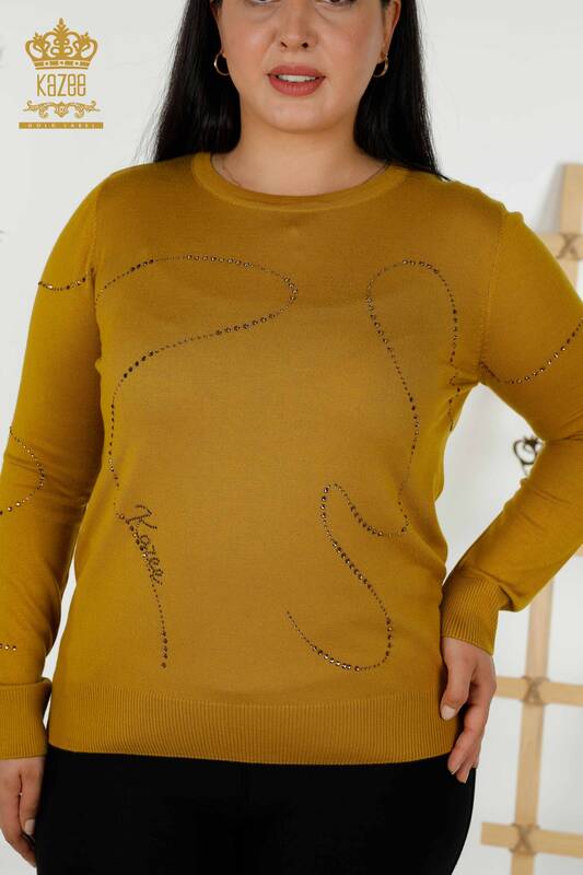 Wholesale Women's Knitwear Sweater - Crew Neck - Mustard - 30157 | KAZEE
