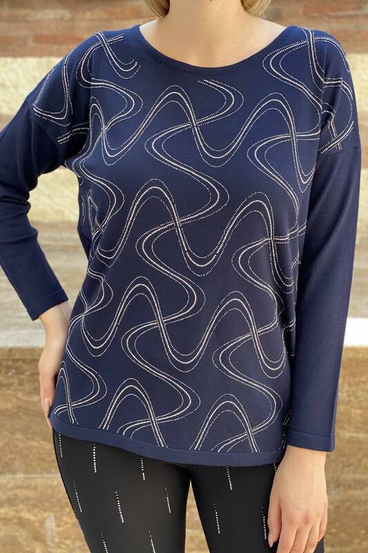 Wholesale Women's Knitwear Sweater Crew Neck Patterned - 16469 | KAZEE